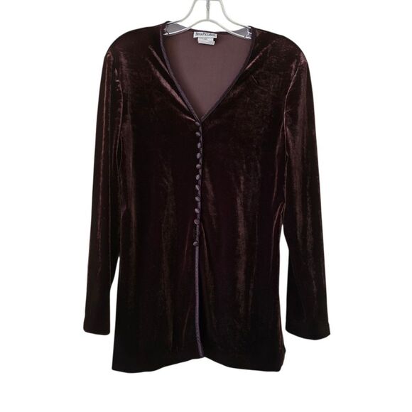 Nina Picalino Brown Velvet Button-Up Blouse Top Size 6 Vintage Friends Gothic - Picture 1 of 6